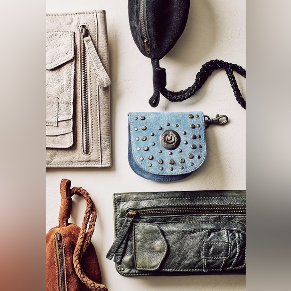 Free People Studded Clip On Wallet Blue Suede New - Picture 2 of 16